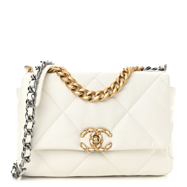 CHANEL 19 Handbag Shiny Lambskin, Gold-Tone, Silver-Tone & Ruthenium-Finish Metal